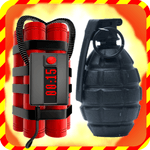 Bomb with explosion and broken screen simulator icon