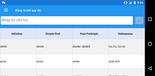 Irregular verbs list pc screenshot Irregular verbs list pc screenshot