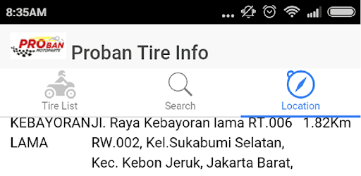PROBAN TIRE INFORMATION pc screenshot PROBAN TIRE INFORMATION pc screenshot