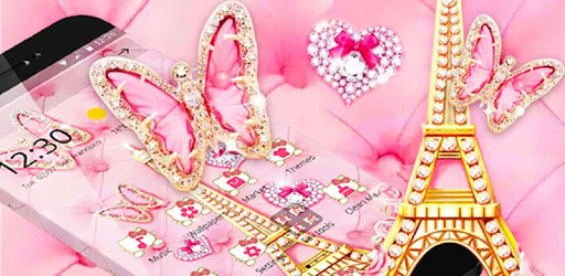 Pink Butterfly Eiffel Kitty Theme pc screenshot