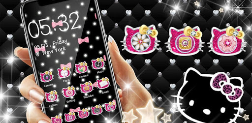 Pink Black Glitter Kitty Bowknot Theme pc screenshot Pink Black Glitter Kitty Bowknot Theme pc screenshot
