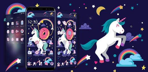 Cartoon Unicorn Theme,Blue Rainbow Donut Wallpaper pc screenshot Cartoon Unicorn Theme,Blue Rainbow Donut Wallpaper pc screenshot