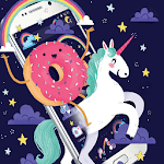 Cartoon Unicorn Theme,Blue Rainbow Donut Wallpaper icon