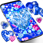 Blue hearts crystal diamonds live wallpaper icon